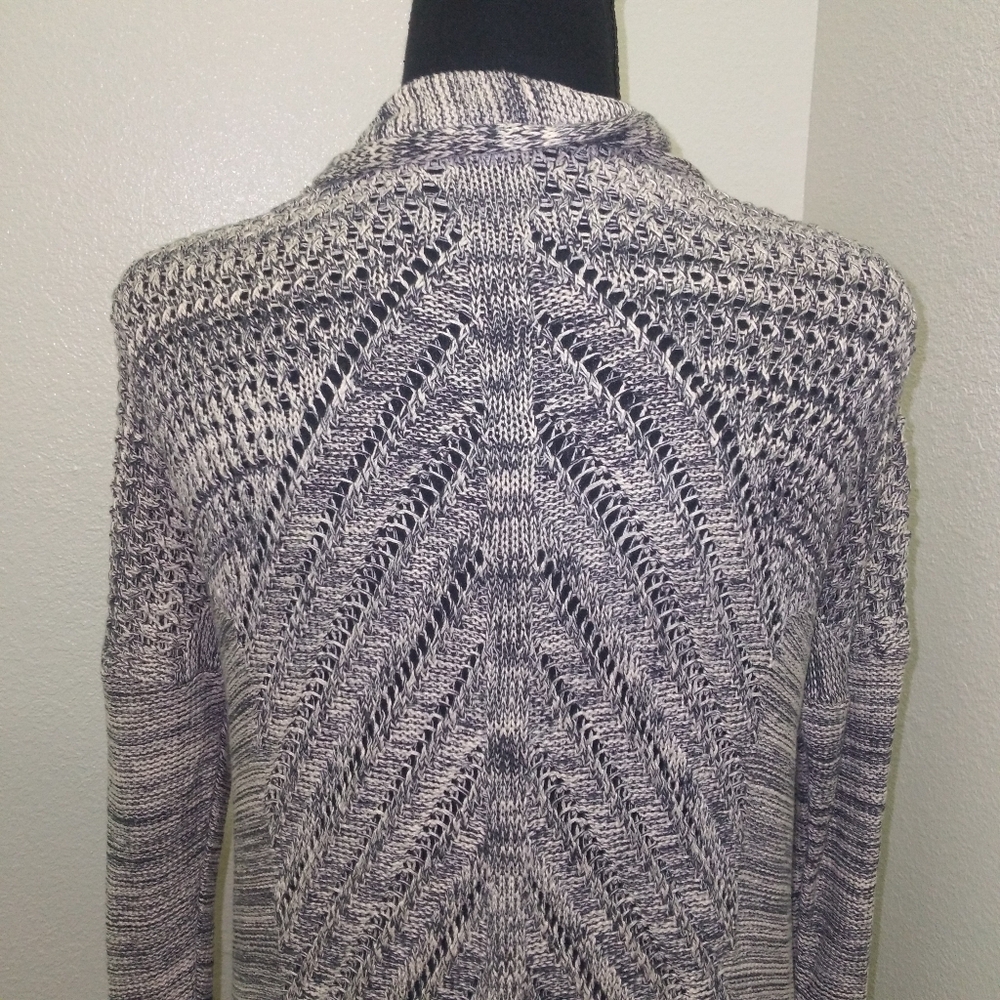 Leo & Nicole Women's Grey & Tan Marled Rib Trim Long Sleeve Cardigan- Size S - Picture 8 of 10